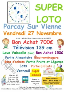 Affiche du Super Loto organisé à Parçay-sur-Vienne le vendredi 27 novembre 2026.